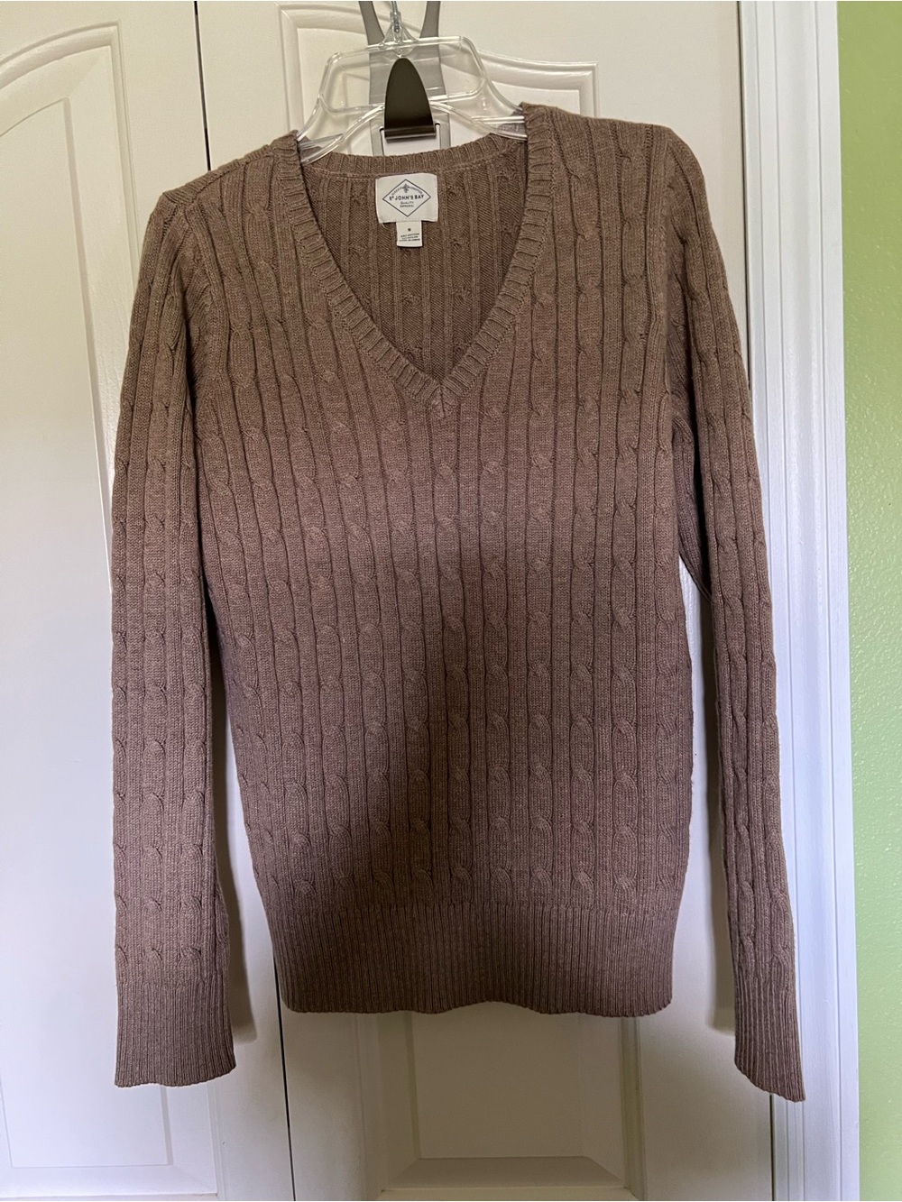 croft & barrow Taupe Cable-Knit V-Neck Sweater